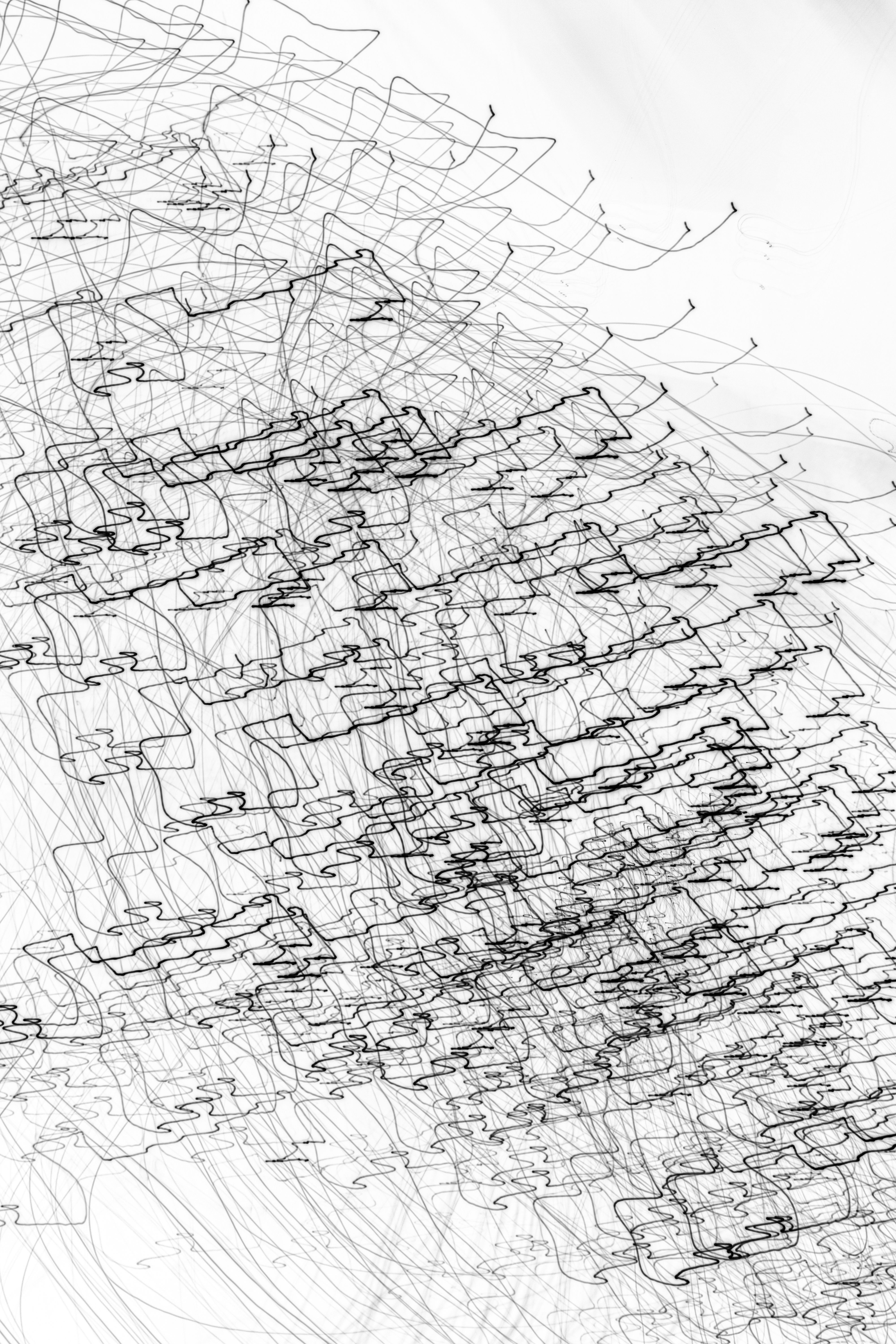 Dynamic abstract line art featuring complex patterns on a white backdrop, ideal for modern designs.