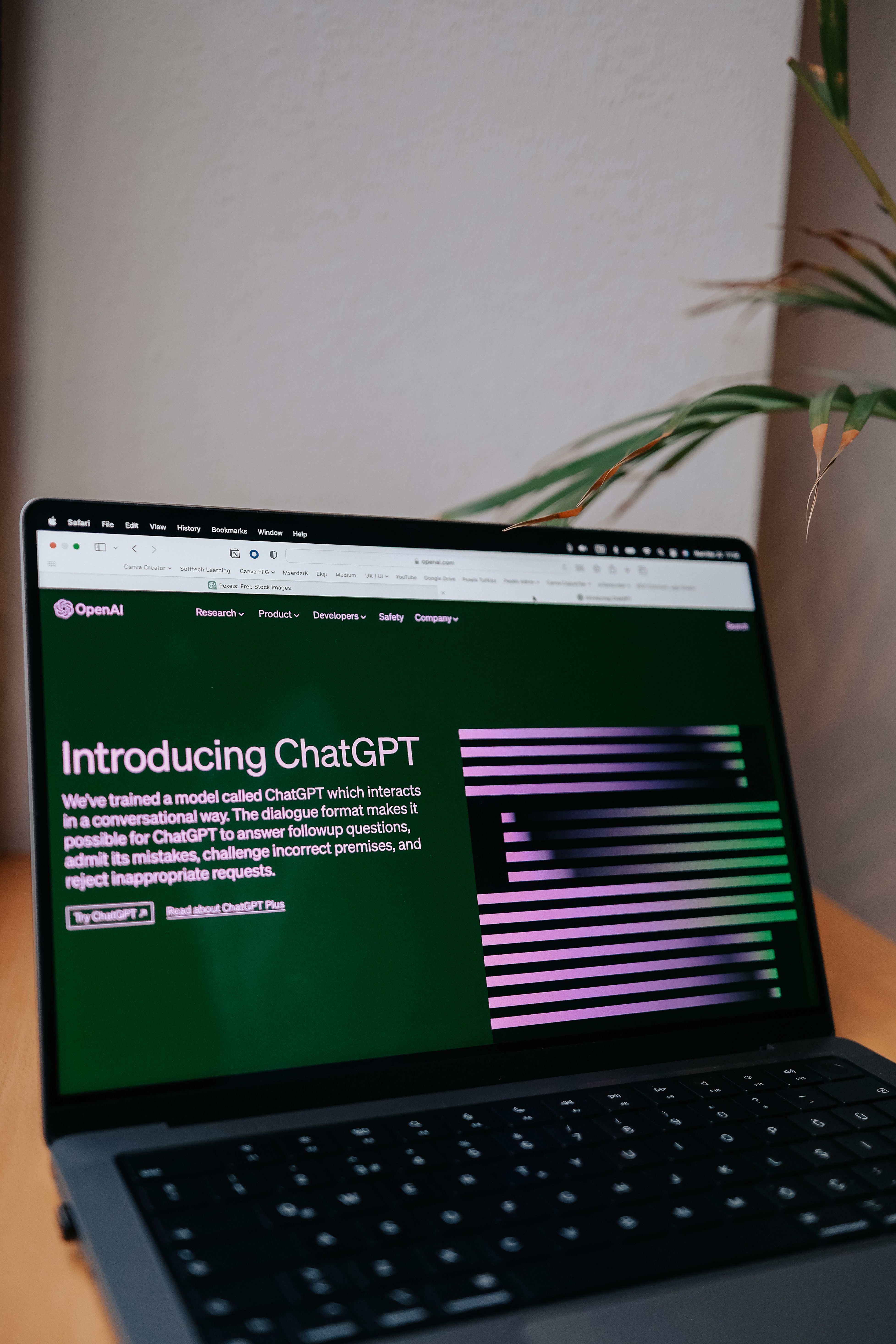 OpenAI ChatGPT introduction on a laptop screen with focus on new AI features.