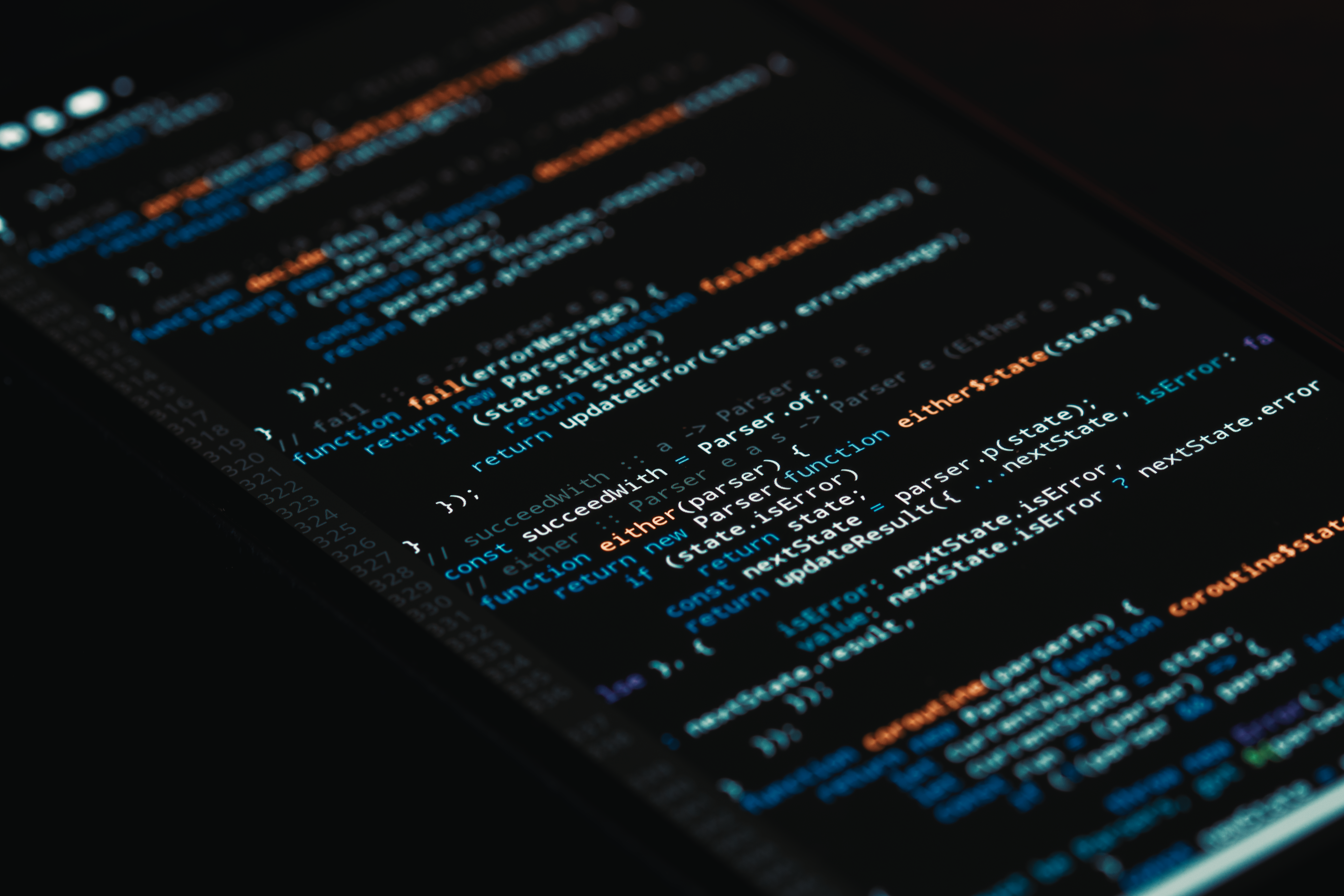 A detailed view of computer programming code on a screen, showcasing software development.
