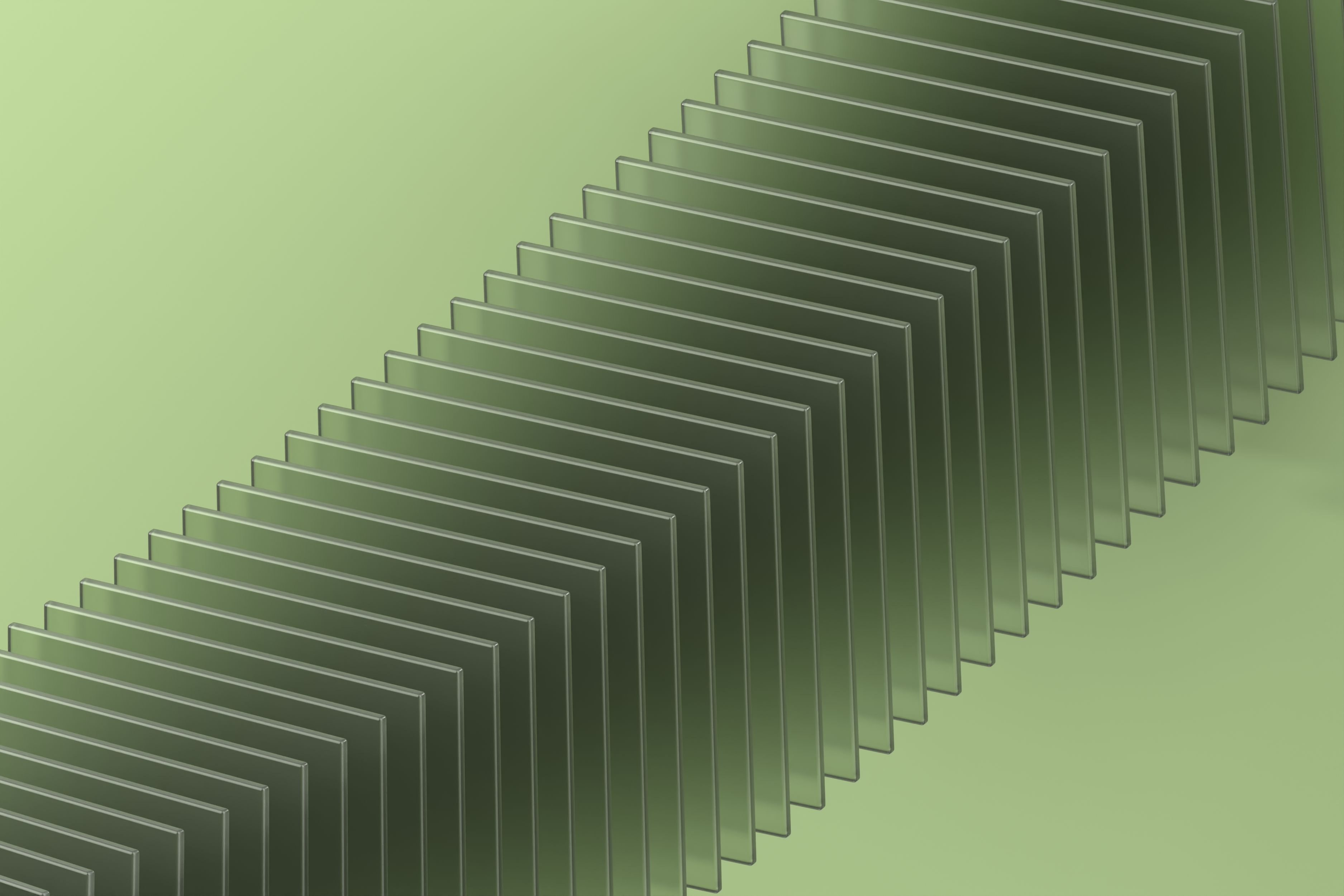 Abstract green render of transparent geometric glass panels. Ideal for modern design projects.